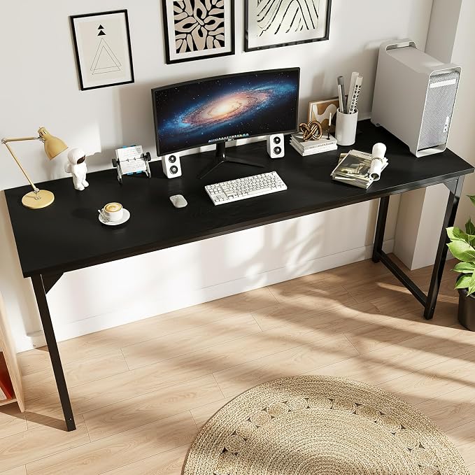 OLIXIS 63 Inch Computer Office Desk for Small Spaces, Writing Gaming Work Desk Modern Study Table with Storage Bag & Headphone Hook Home Bedroom, Black | Computer Writing Workstation, Strong Metal Frame, Small Spaces Home Bedroom Dorm, Black