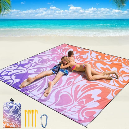 WIWIGO Beach Blanket Waterproof Sandproof Beach Mat 79" X 83"/10'x9'for 2-8 Adults Quick Drying Outdoor Picnic Mat Beach Accessories for Travel, Camping, Hiking