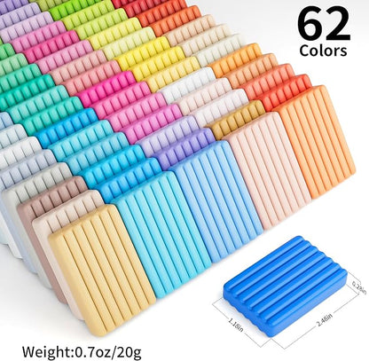 Polymer Clay 62 Colors, Modeling Clay for Kids, Non-Sticky Oven Bake Clay with Sculpting Tools and Accessories, Halloween Christmas Gift for Children and Artists