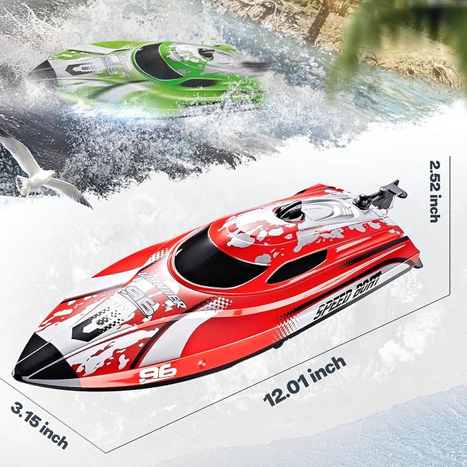 BEZGAR RC Boat, 12 inch Remote Control Boat for Kids and Adults, 25 KPH Fast RC Speed Boats with 700mAh Battery, Ideal Waterproof Toy Boats for Lakes & Pools - TX126 Red