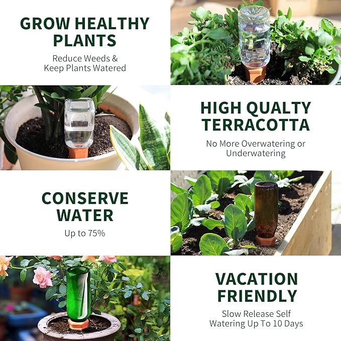 Large Terracotta Plant Watering Spikes, Automatic Plant Waterer Outdoor | Indoor Use, Vacation Clay Watering Devices System, Slow Release Self Watering Planter Insert, 6 Pack