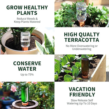 Large Terracotta Plant Watering Spikes, Automatic Plant Waterer Outdoor | Indoor Use, Vacation Clay Watering Devices System, Slow Release Self Watering Planter Insert, 6 Pack