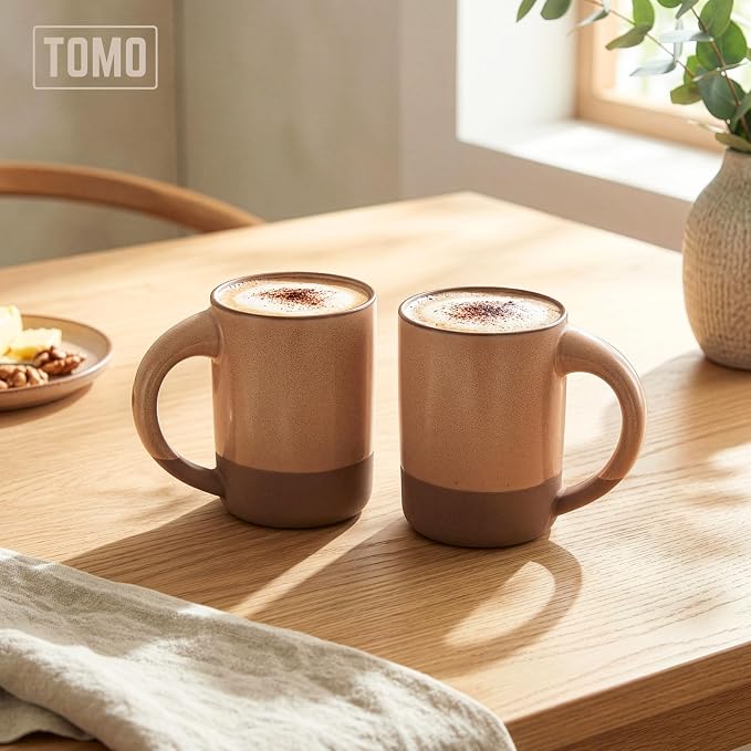TOMO Mugs Set of 2, 12oz Modern Stoneware Coffee Mugs, Large Handle Ceramic Drinkware - Wheat