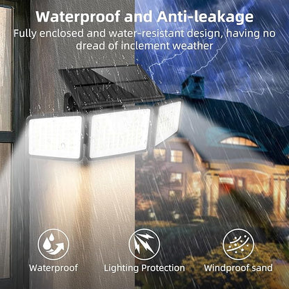 2500LM Solar Lights Outdoor with Motion Sensor,3 Head 270° Wide Angle Street Area Lights,IP65 Waterproof Security Lighting with 3 Modes(Remote,3 Pcs)