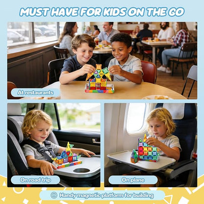 cossy Mini Magnetic Tiles, 60 PCS Magnet Tiles Travel Toys with Iron Box, Travel Magnetic Tiles for Restaurant, Car & Plane Play, Toys for 3 4 5 6 7 8 Year Old Boy and Girl