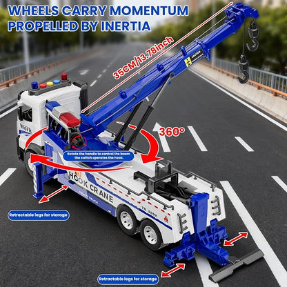 Crane Tow Truck Toy for Car Truck Rescue Police Pickup Road Clearance Vehicle Construction Vehicles Lights Sounds Christmas Birthday Easter Gift for Kids Boys 3 4 5 6 7 8 Years Old Double Hook