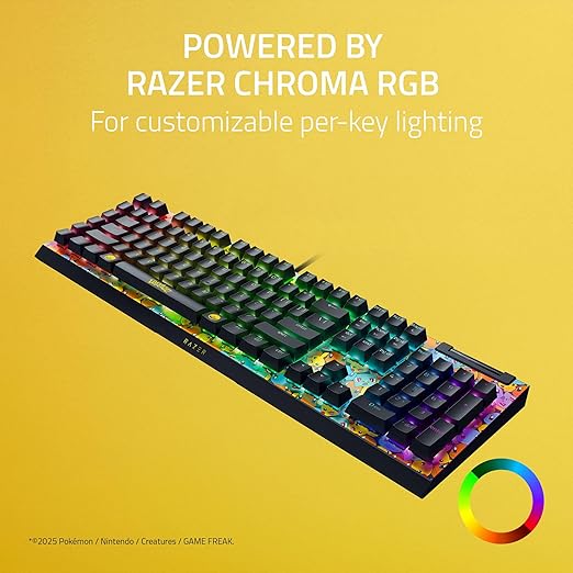 Razer BlackWidow V4 X Mechanical Gaming Keyboard, Pokémon Edition | Green Switches Tactile & Clicky, 6 Macro Keys, Chroma RGB, Doubleshot ABS Keycaps, Sound Dampening & Stabilizers