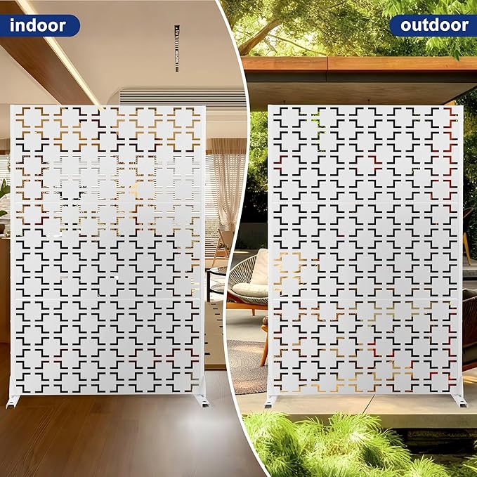 Outdoor Privacy Screen,72" H×47" W Metal Privacy Screen, Freestanding Privacy Fence Panels for Patio