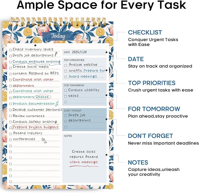 Taja To Do List Notepad, Undated Daily Planner for Work and Goal Setting | Citrus Grove, 52 Sheets, 9.8" x 6.5" , for Office, Home and school, Daily Task Planning, Notes and Everyday Organization