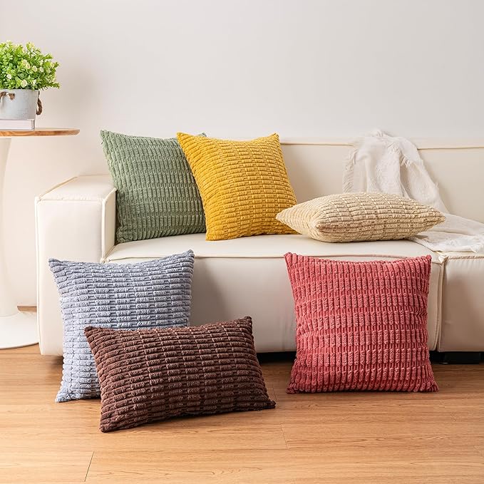 Aegero Pack of 2 Corduroy Decorative Throw Pillow Covers 26x26 InchSoft Striped Pillow Covers Modern Farmhouse Home Decor for Sofa Living Room Couch Bed（Blackish Green）