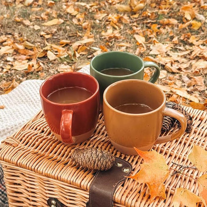 Mora Ceramic Artisan Matte Large Latte Mug Set of 4, 16oz - Microwavable, Porcelain Coffee Cups With Big Handle - Modern, Boho, Unique Style For Any Kitchen. Microwave Safe Stoneware - Marina Colors