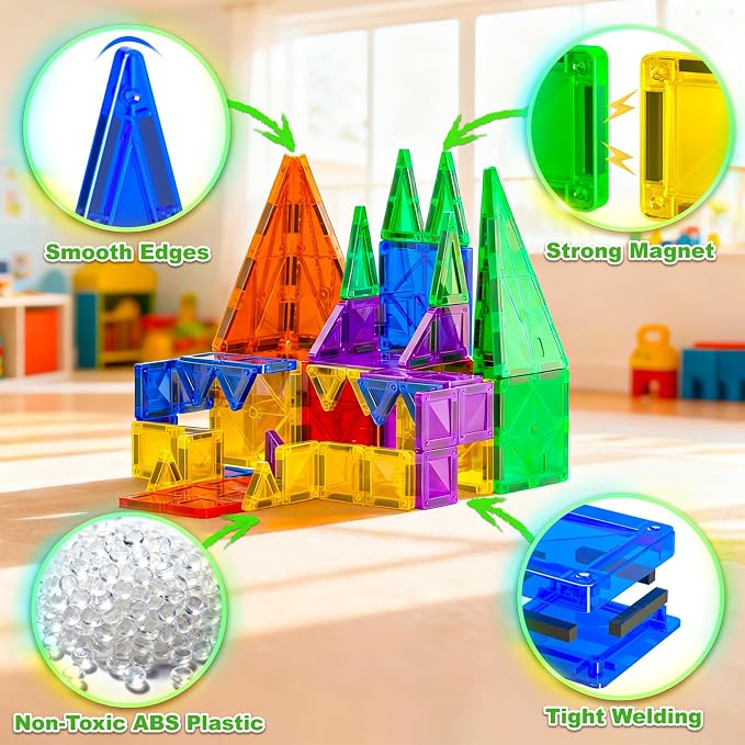 NEOROD Magnetic Tiles Travel Set - 72 PCS Regular & Mini Mixed Building Tiles - STEM Educational Toys for Toddlers & Kids - Portable Storage Box for Outing - Birthday Gift for Boys Girls