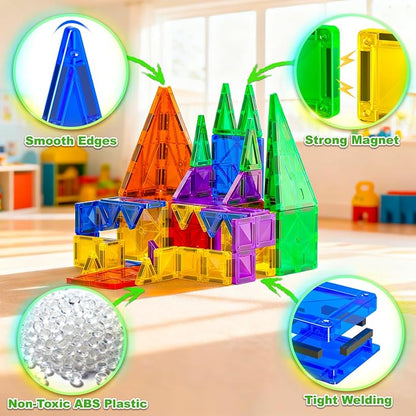 NEOROD Magnetic Tiles Travel Set - 72 PCS Regular & Mini Mixed Building Tiles - STEM Educational Toys for Toddlers & Kids - Portable Storage Box for Outing - Birthday Gift for Boys Girls