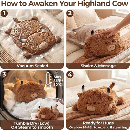 Mewaii Cute Highland Cow Plush Pillow, Kawaii Plushies Highland Cow Stuffed Animals, Squishy Plushies, Cuddle Plush Pillow for Kids & Girls (13 Inch)