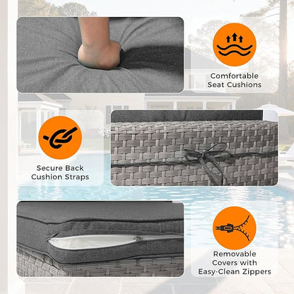 6-Piece Outdoor Patio Furniture Set, All-Weather Wicker Sectional Sofa with Deep Seating 4” Cushions, Heavy-Duty Steel Frame, Modular Rattan Couch for Backyard, Deck & Garden, Black