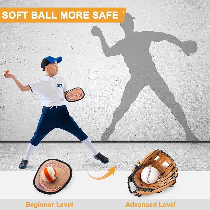 Toss and Catch Ball Set Toddler Baseball Training Glove, Pool Beach Toys for Kids 3 4 5 6 7 8 Years Old Boys Girls Birthday Gifts, Soft Sticky Balls Yard Outdoor Games for for Adults Family