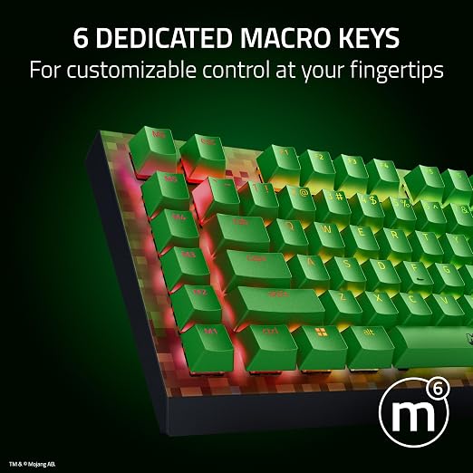 Razer BlackWidow V4 X Mechanical Gaming Keyboard, Minecraft Edition | Green Switches Tactile & Clicky, 6 Macro Keys, Chroma RGB, Doubleshot ABS Keycaps, Sound Dampening & Stabilizers