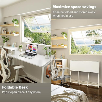 WOHOMO Folding Desk, 39.4" Foldable Computer Table for Small Spaces, White | Easy Assembly and Fold, Sturdy Home office desks for Study Bedroom Dorm Space Saving Writing Work Apartment