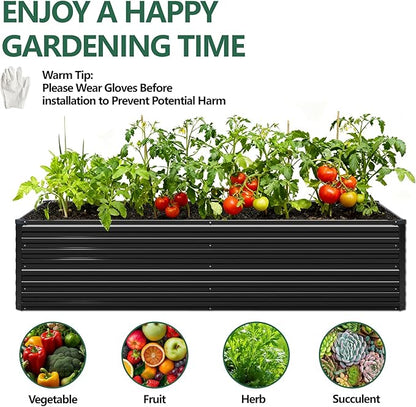 Vengarus 12x2x2FT Galvanized Raised Garden Bed Kit, Large Rectangle Elevated Planter for Vegetables, Flowers, Herbs and Succulents - 359 Gallon Capacity,Black