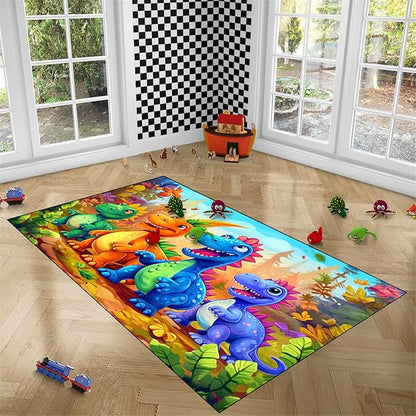 Dinosaur Rug for Boys Room - Colorful Cute Dino Rug for Room Kids Carpet for Bedroom Boys Bedroom Rug Cartoon Dinosaur Rug Cute Dinosaur Rugs for Boys Bedroom,2'5''×4'