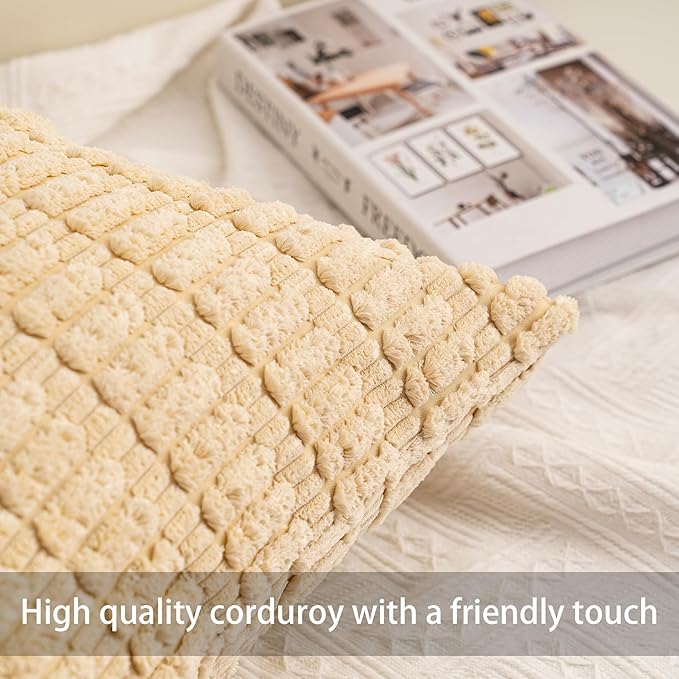 Aegero Pack of 2 Corduroy Decorative Throw Pillow Covers 24x24 Inch Soft Striped Pillow Covers Modern Farmhouse Home Decor for Sofa Living Room Couch Bed（Light Brown）