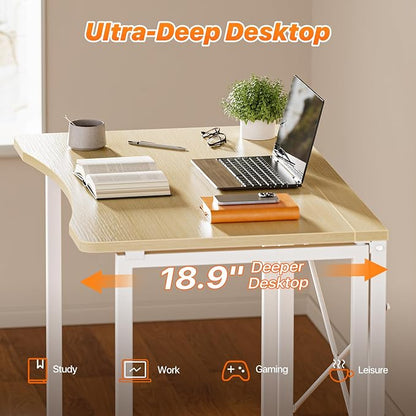 Huuger Folding Desk for Small Spaces, 31.5 Inch Foldable Computer Table, Easy Assembly, for Home Office, Study, Bedroom, Dorm, Space Saving, Small Writing Work Office Computer Desk, Oak