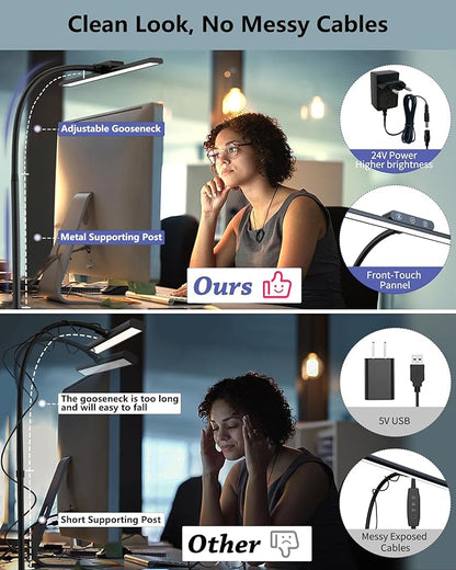EppieBasic Desk Lamp, Architect Desk Lights for Home Office, Eye Care Led Desk Lamps with Clamp Dimmable & 4 Color Modes, 24V Bright Table Lamp Office Lighting for Working Reading Study
