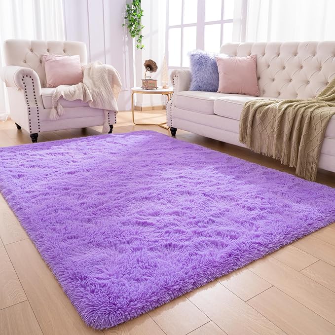 Softlife Ultra Soft Fluffy Area Rugs for Bedroom, Girls and Boys Room Kids Room Nursery Rug, 3 x 5 Feet Shaggy Fur Indoor Plush Modern Floor Carpet for Living Room Christmas Decor, Purple