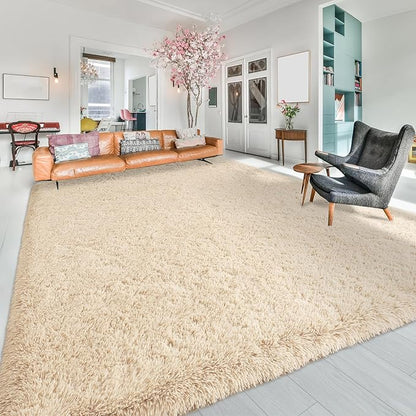 Softlife Rug for Living Room 5.3x7.6 Feet Area Rug for Bedroom Super Soft Shaggy Rugs for Kids Room Fluffy Fuzzy Carpets Long Plush Bedside Rug Nursery Christmas Home Decor for Boys Girls, Beige