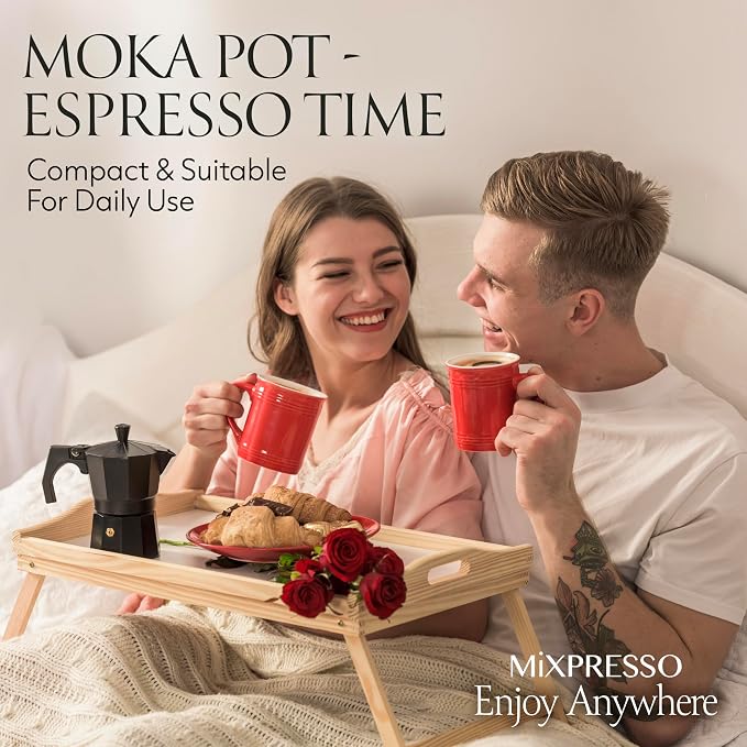 Mixpresso 3 Cup Moka Pot Stovetop Espresso Maker, Italian Cuban Coffee Pot | 5oz aluminum Italian coffee maker for gas and electric stovetops, small design for traditional coffee at home, Mug 4.4 Oz