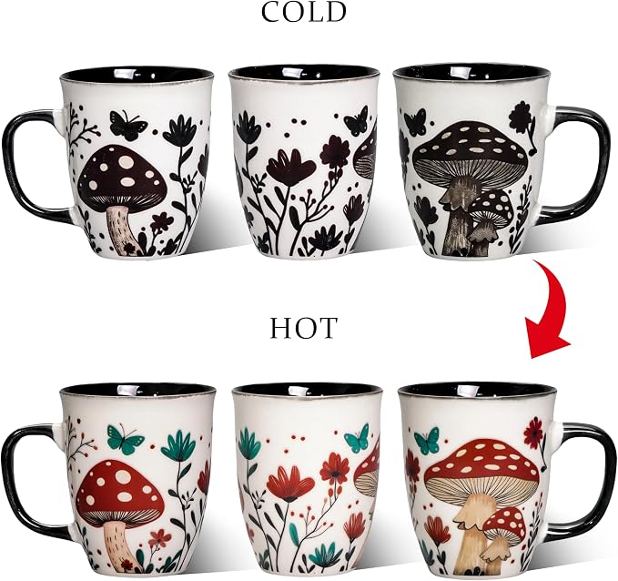 Mushroom Coffee Mug - Heat Changing Tea Mugs for Women Men, 16oz Ceramic Color Changing Cup, Gifts for Mothers Day Christmas