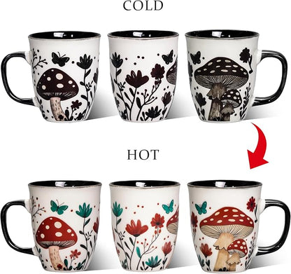 Mushroom Coffee Mug - Heat Changing Tea Mugs for Women Men, 16oz Ceramic Color Changing Cup, Gifts for Mothers Day Christmas