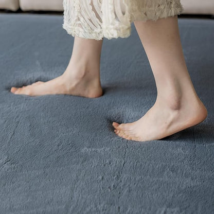 Faux Rabbit Fur Rug - 1.18" Thick Soft Fluffy Area Rug, Non-Slip Memory Foam Crawling Mat, Dark Gray, 59"x59"