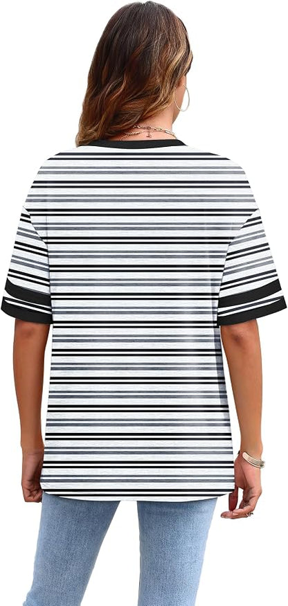 WIHOLL Womens T Shirts Loose Fit Short Sleeve Tees Crew Neck Color Block Summer Tops 2026 Fashion
