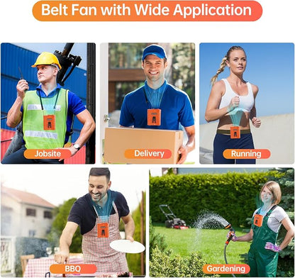 Waist Fan, 5000mAh Rechargeable Belt Clip Fan, 39ft/s Strong Airflow, 5 Speeds, Up to 29H, Wearable Hands-Free Body Cooling with Bottom Air Intake, USB-C for Jobsite Camping Farm