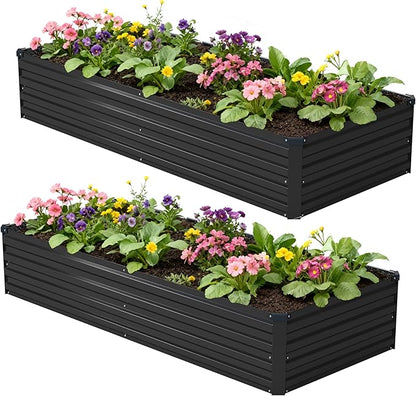 8x2x1ft(2 Pack) Galvanized Raised Garden Bed,Outdoor Planter Box Metal Patio Kit Planting Bed for Vegetables Flowers Herb,Black