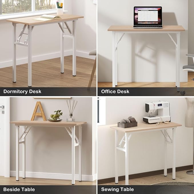 Need Small Computer Desk 31.5 in Folding Home Office Table Pink Oak | White Frame Writing Gaming Work Table/Sturdy Foldable Study Table for Small Space/Dormitory, No Assembly Required