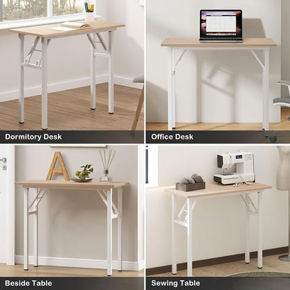 Need Small Computer Desk 31.5 in Folding Home Office Table Pink Oak | White Frame Writing Gaming Work Table/Sturdy Foldable Study Table for Small Space/Dormitory, No Assembly Required