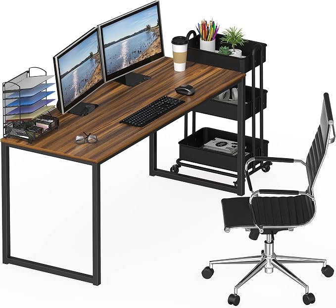 SHW Mission 55-Inch Home Office Computer Desk, Walnut