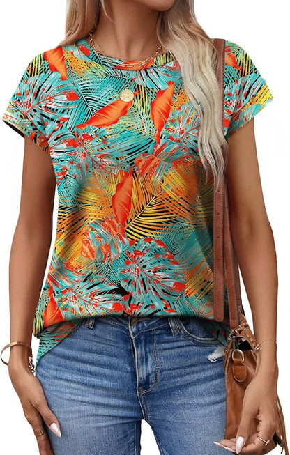 Alaroo Womens Summer Tops Short Sleeve Shirts Crew Neck Tshirt Cute Trendy Tunic Blouses (S-3XL)
