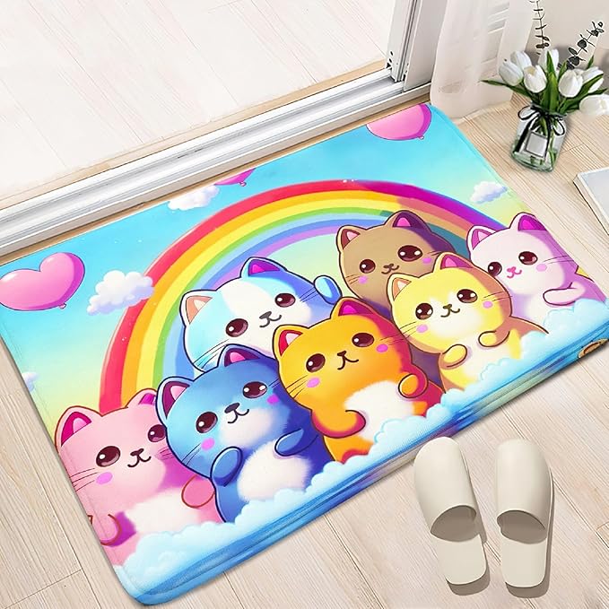 Cat Rainbow Rug for Girls Bedroom - Colorful Cat Area Rug Cat Rainbow Printed Carpet for Kids Room Cute Cartoon Cat Rug Home Decor, 2x3 Feet
