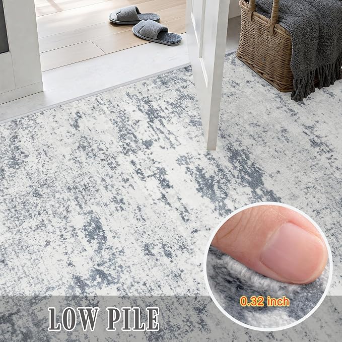 5x8 Area Rug Living Room Rug: Washable Modern Abstract Soft Thin Rug Indoor Floor No Slip Carpet for Bedroom Dining Room Farmhouse Nursery Home Office - Blue Grey