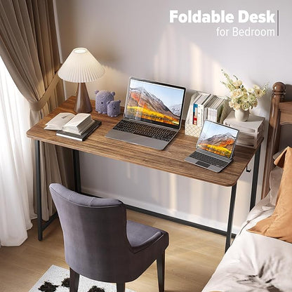 WOHOMO Folding Desk, 47.2" Foldable Computer Table for Small Spaces, Walnut | Easy Assembly and Fold, Sturdy Home office desks for Study Bedroom Dorm Space Saving Writing Work Apartment