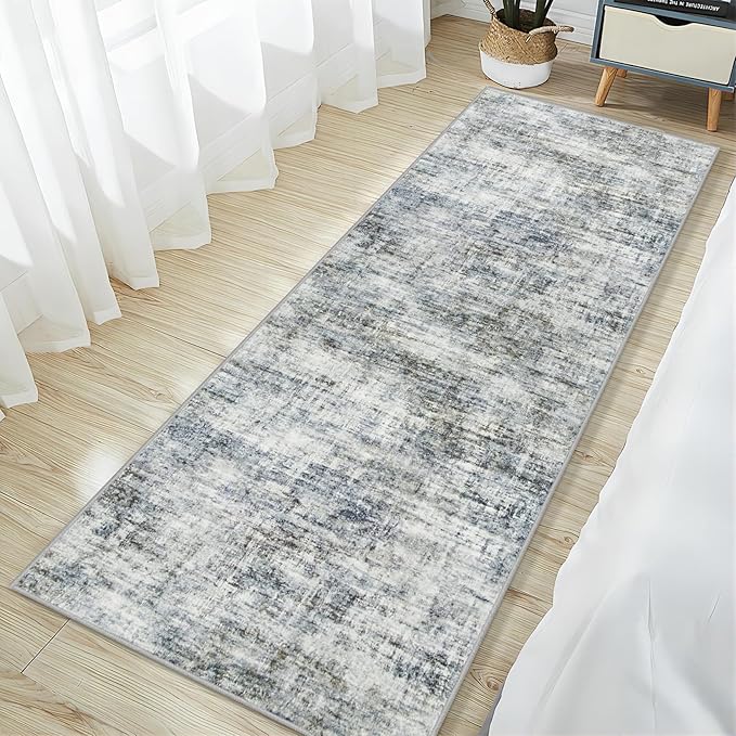 2'6''x8' Runner Rugs Washable Rug: Modern Abstract Hallway Runner Rug Indoor Soft Low Pile Thin Carpet Anti-Skid Non-Shedding Carpets for Kitchen, Entryway, Laundry, Bedroom - Blue Multi