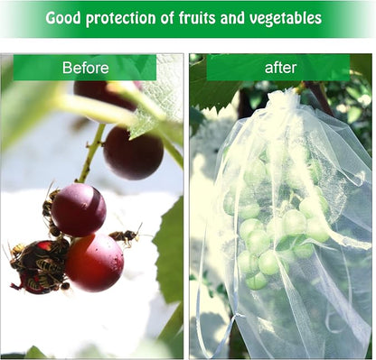 8x12 Inch 100 Pcs Penetrating Light Fruit Protection Bags- Organza Fruit Netting Barrier Bags,Garden Plant Fruit Mesh Bags with Drawstring