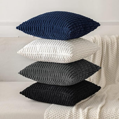 MIULEE Pack of 2 Corduroy Decorative Throw Pillow Covers 18x18 Inch Soft Boho Striped Pillow Covers Modern Farmhouse Home Decor for Sofa Living Room Couch Bed Dark Grey