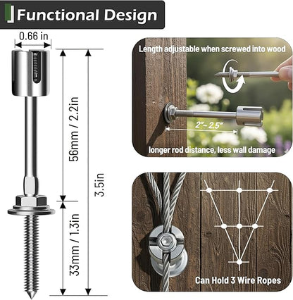 Wire Trellis for Climbing Plants Outdoor, 20-Set Wall Wire Trellis Kit with 1/8in x 98ft Stainless Steel Cable, T316 Espalier System for Fence and Garden DIY Projects
