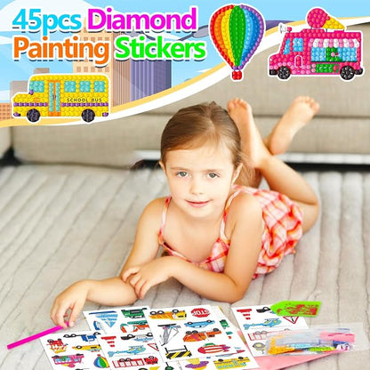 Labeol Diamond Art Kits for Kids Boys and Girls Ages 6-8-10-12 Easy to DIY Creative Diamond Art Sticker Craft by Numbers Kits for Kids and Adult Beginners (Transportation)