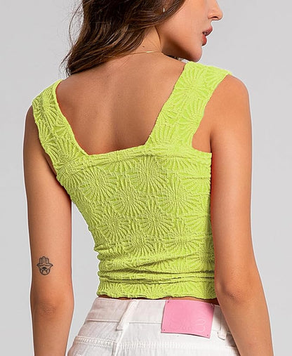 Women's Square Neck Wide Strap Crop Tank Tops Flower Going Out Tops Slim Fit Lettuce Trim Crop Cami Tops
