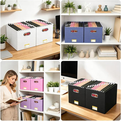 BALEINE File Organizer Box, Cardboard File Folder Organizer with Handle for Letter Size, Portable Collapsible Hanging Filing Box for Home Office Document Storage (8 Pack, Large White)